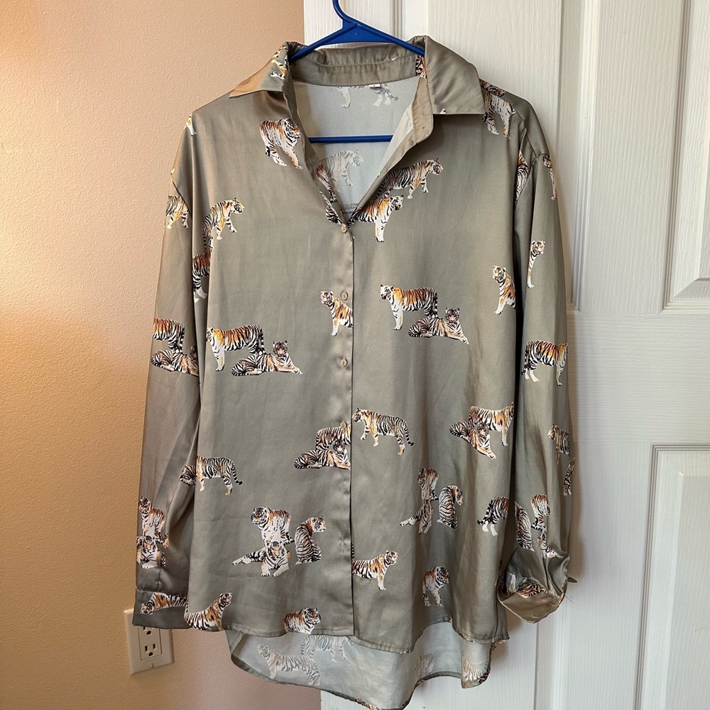 Satin Tiger Print Blouse